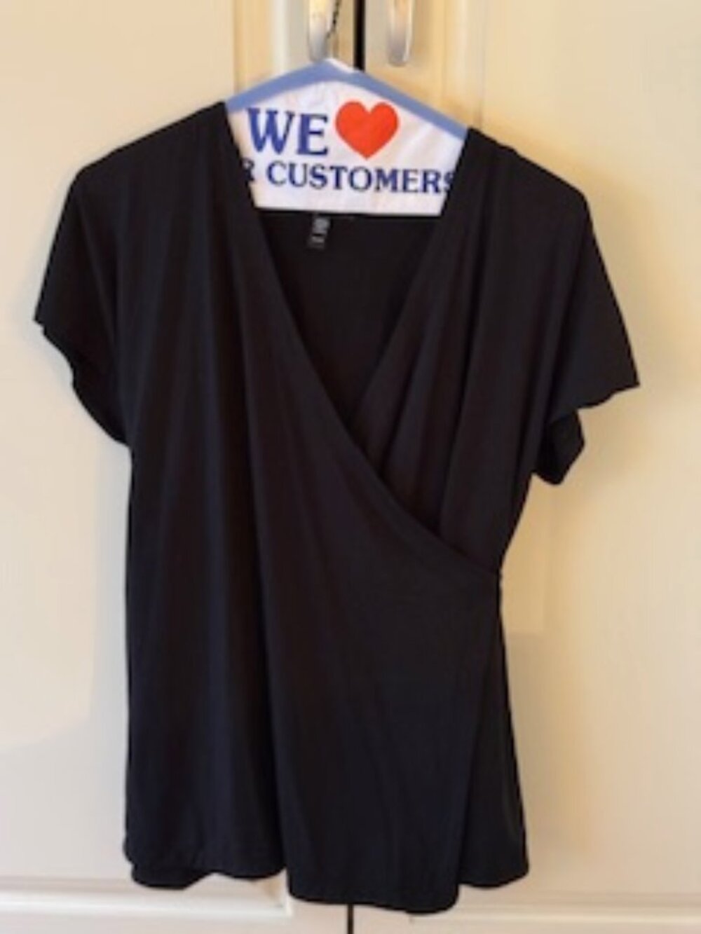 Eileen Fisher, Black Wrap-Around Tie Blouse, Preowned, Great Condition, Size PL